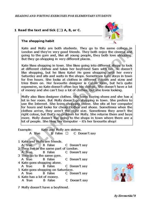 Reading Shopping Ket Format Esl Worksheet By Eiremerida78