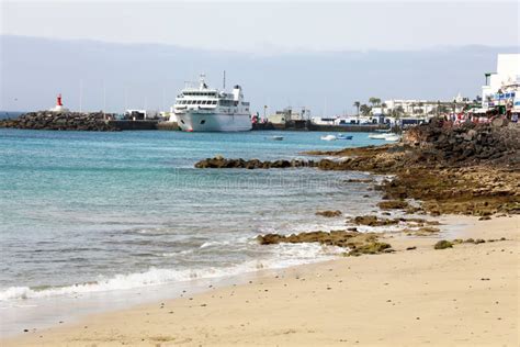 Muelle De Playa Blanca Harbor With Ferry And Ships Lanzarote Canary