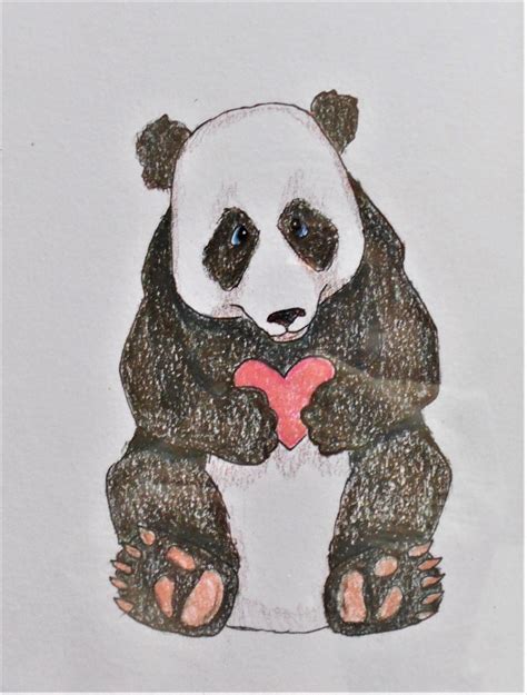 Love Panda Color Pencil And Ink Drawing Etsy In 2021 Ink Drawing