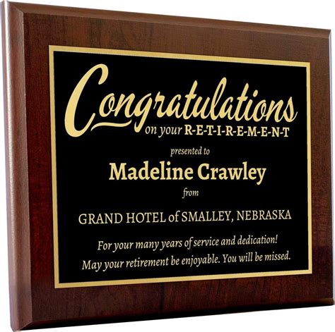 Personalized 8 X 10 Retirement Plaque Offered In A