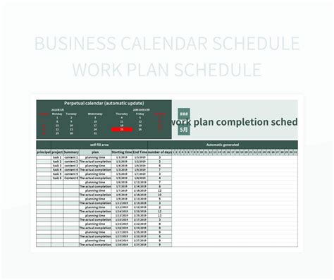 Business Calendar Schedule Work Plan Schedule Excel Template And Google