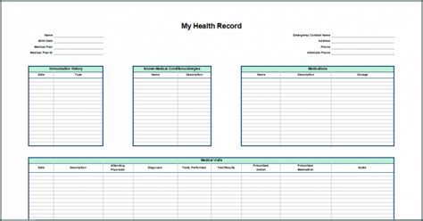 》free Printable Personal Medical Health Record Sheet Template