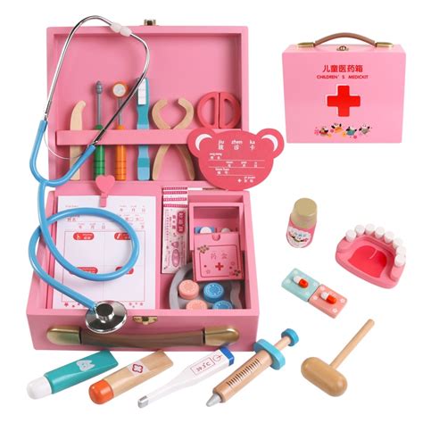 Wooden Doctor Toy Portable Medicine Box Simulation Medicine Box Pretend
