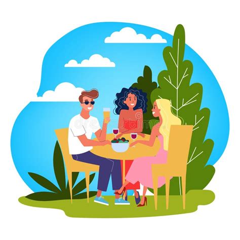 Group Of People Sitting At The Table And Chatting Stock Vector