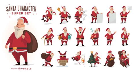 Cartoon Santa Claus Illustrations Set Vector Download