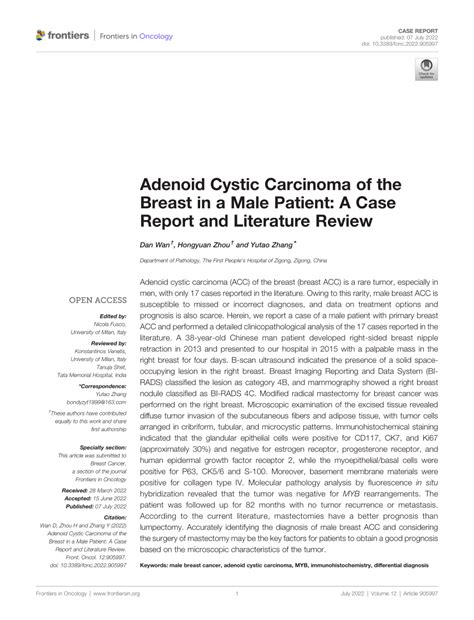 Pdf Adenoid Cystic Carcinoma Of The Breast In A Male Patient A Case