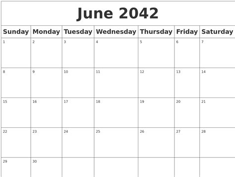 June 2042 Blank Calendar