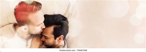 Happy Gay Couple Lying On Bed Stock Photo Shutterstock