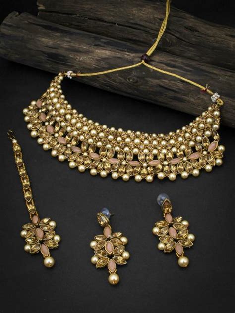 sukkhi exclusive lct gold plated pearl choker necklace set for women jiomart