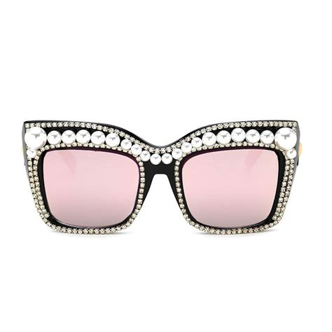 2018 oversized luxury designer sunglasses pearl women big rhinestone sunglasses women square