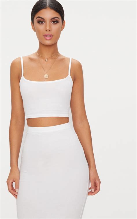 Cream Jersey Strappy Crop Top Tops Prettylittlething