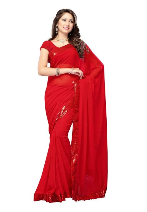 Kareena Kapoor Bollywood Replica Red Georgette Party Wear Designer Saree Dancing Girl Apparels