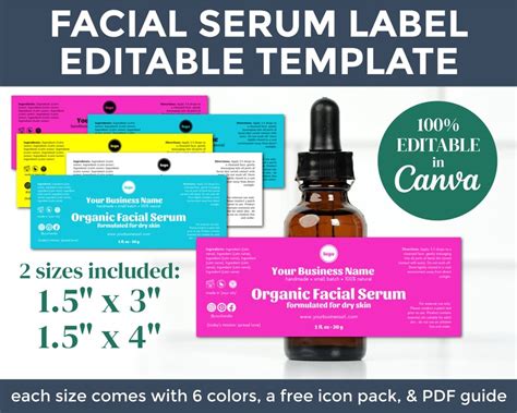Editable Facial Serum Label Template Diy Skin Care Label Etsy