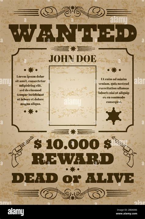 Wanted Dead Or Alive Western Old Vintage Vector Poster With Distressed