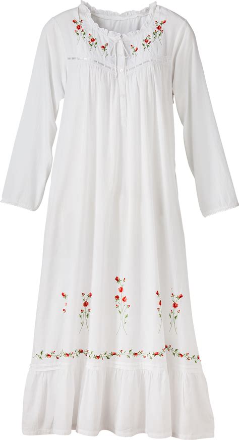 Sweetheart Rose Embroidered Cotton Nightgown Night Gown Cotton Nightgown Night Dress