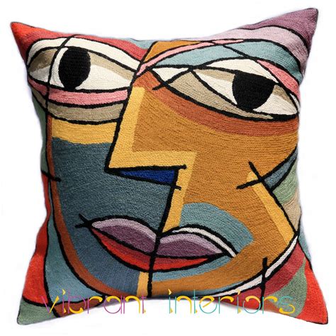 Dual Face Picasso Handmade Throw Pillow 50x50cm 100 Wool Malerei