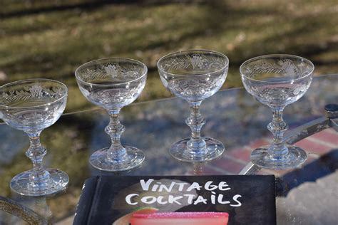 Vintage Cocktail Coupes Set Of 6 Hand Cut Crystal Martini C24