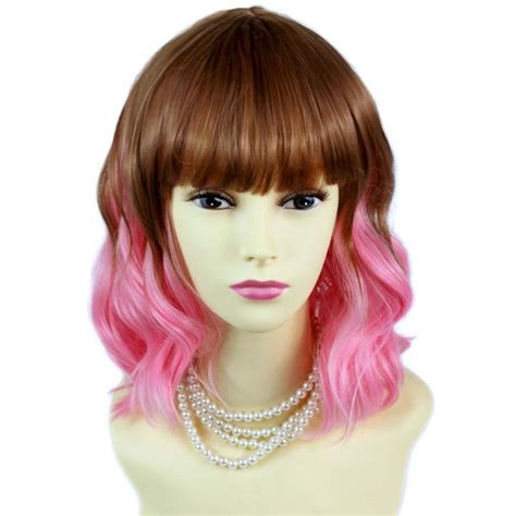 wiwigs lovely short curly brown red and pink skin top hair cosplay ladies wigs wiwigs uk green