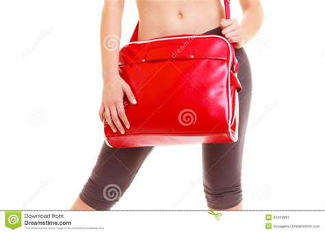Sport Red Gym Bag Of Sporty Fitness Girl Isolated Stock Image Image Of Athletic Sporty 41819891
