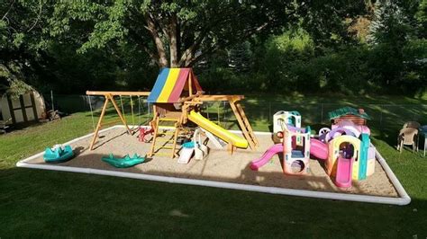 Maybe you would like to learn more about one of these? PVC pipes were used as edging for this playground. Smart thinking! | Playground areas, Kids ...