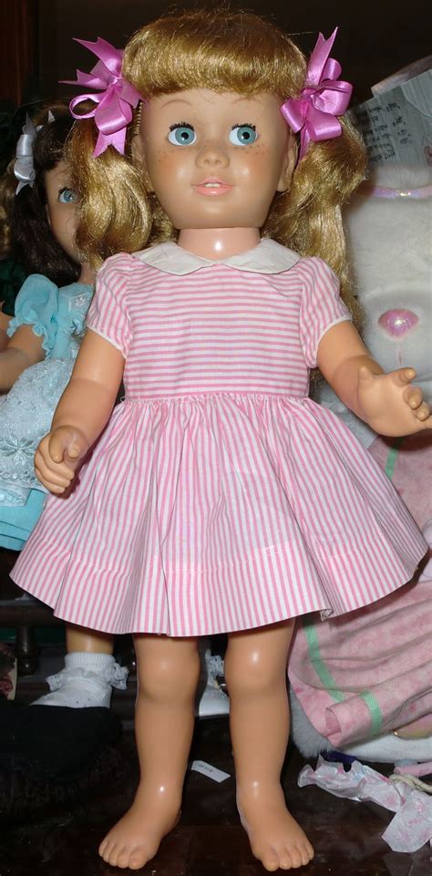 Vintage Talking Canadian Chatty Cathy Doll Blonde Piggy With Blue