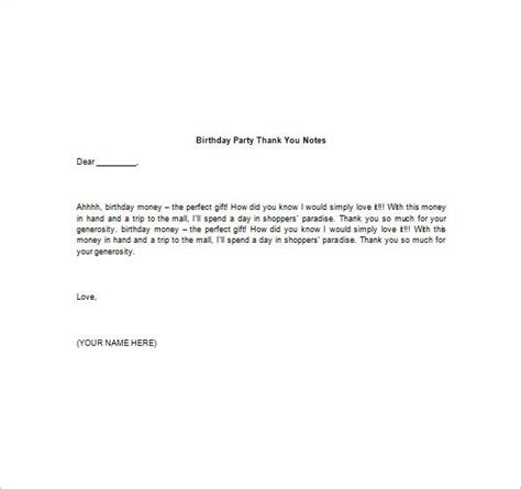 Birthday Thank You Note 6 Free Word Excel Pdf Format Download