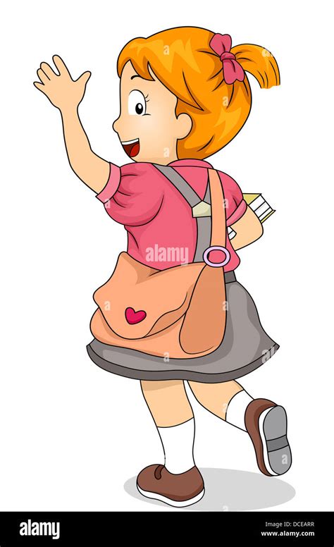 Illustration Of Little Kid Student Girl Waving Goodbye Stock Photo Alamy
