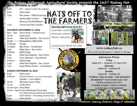 Fair Schedule 2016 Rodney Aldborough Agricultural Society