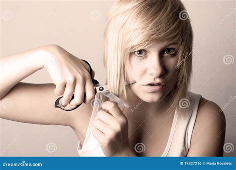 Young Woman With Scissors Stock Photo Image Of Hairdresser 17327216