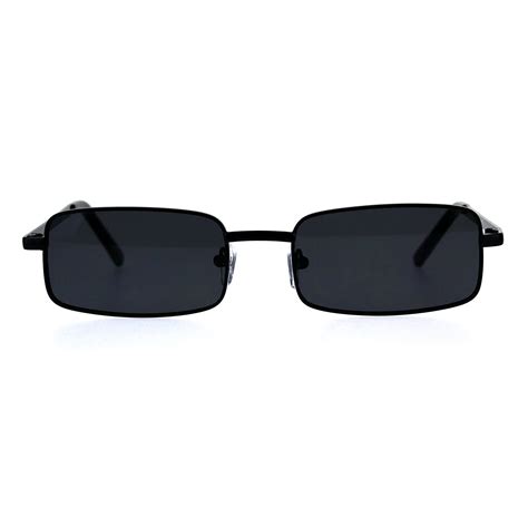 Buy Sa106 Mens Retro Vintage Narrow Rectangular Pimp Metal Sunglasses All Black Pack Of 1 At