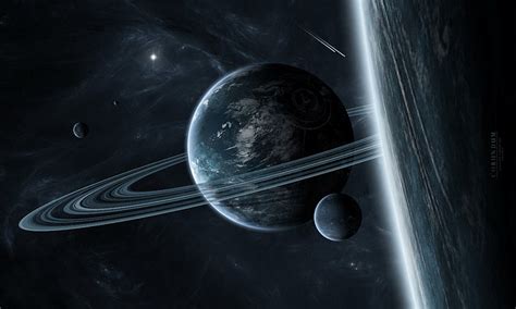 Hd Wallpaper Saturn Planet Ring Satellites Star System
