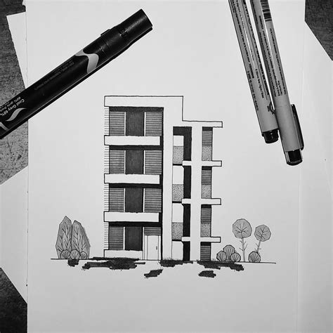 Modern Facade House Design Drawing Architecture Drawing Simple Artwork