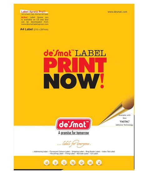 For this reason, to assure that you. Desmat A4ST1-100S, LABELS, A4 SIZE, Print Labels: Buy ...