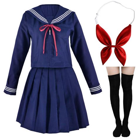 Buy Japanese School Girls Uniform Sailor Navy Blue Pleated Skirt Anime Cosplay Costumes With