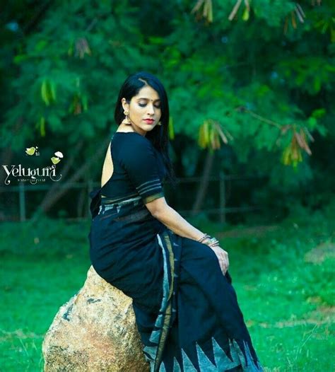 Rashmi Gautham Black Saree Stylish Actresses Saree Photoshoot