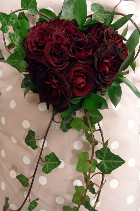 Heart Shaped Rose Bridal Bouquet With Ivy Trails Red Wedding Flowers