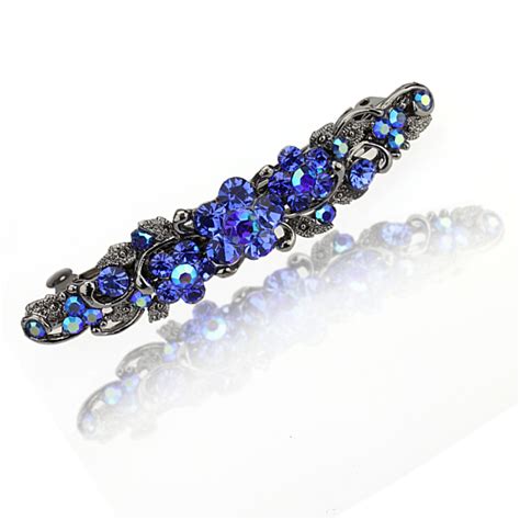Hand Made Hair Jewelry Swarovski Crystal Flower Hair Barrettes Blue