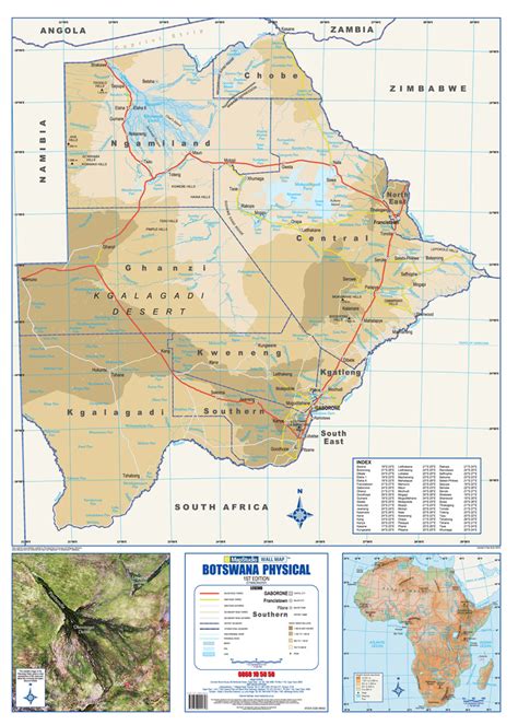 Botswana Physical Wall Map Mapstudio
