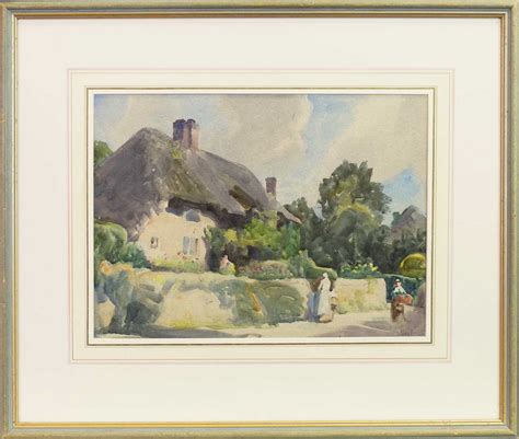 Fred Stratton Figures By A Thatched Cottage Mutualart