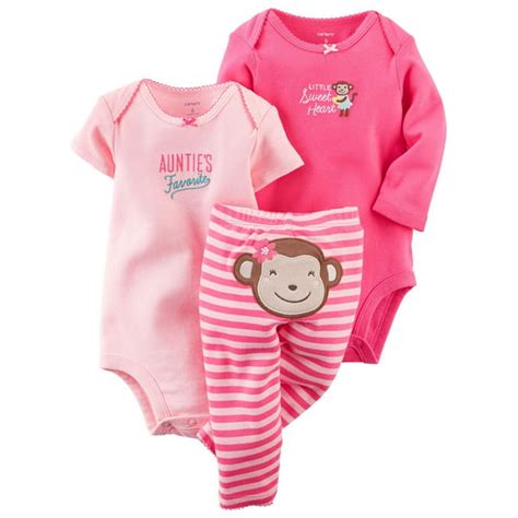 Carters Carters Baby Girls 3 Piece Bodysuit And Pant Set Monkey