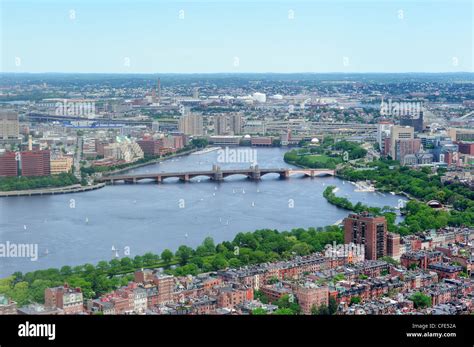 Boston Charles River Aerial View With Buildings And Bridge Stock Photo