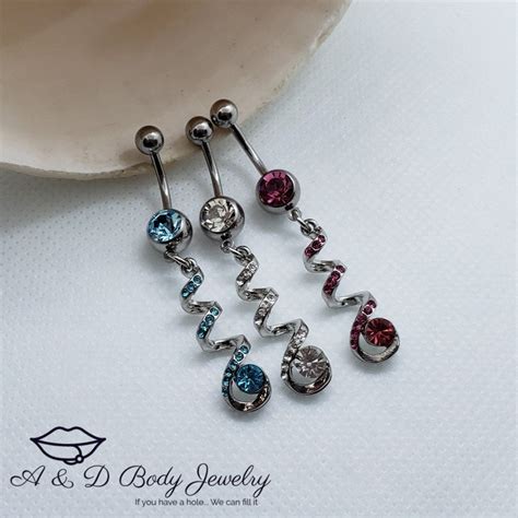 Coiled Cubic Zirconia Dangling Navel Ring Etsy