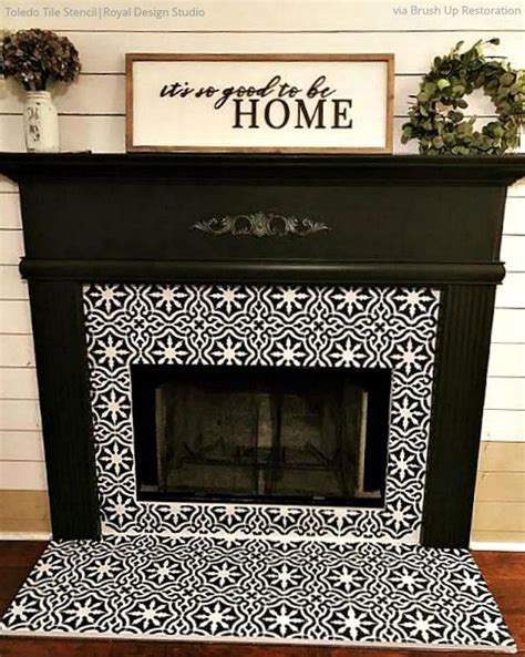 Sizzling Stencil Style Paint Your Fireplace Tiles 14 Diy Decorating