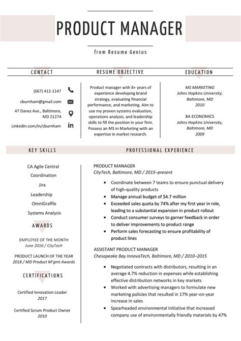 Product Manager Resume Examples To Inspire You Josh Fechter