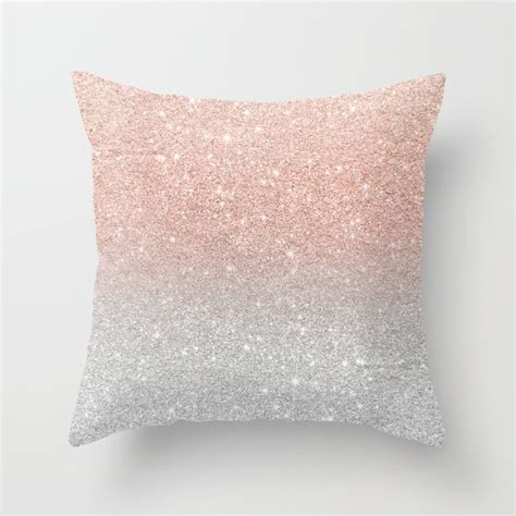 Modern Trendy Rose Gold Glitter Ombre Silver Glitter Throw Pillow By