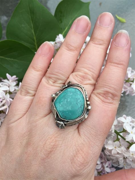 Boho Turquoise Ring Real Turquoise Ring Nature Jewelry Etsy