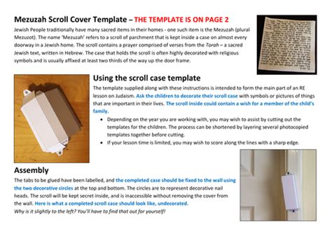 Jewish Mezuzah Scroll Cover Template Teaching Resources