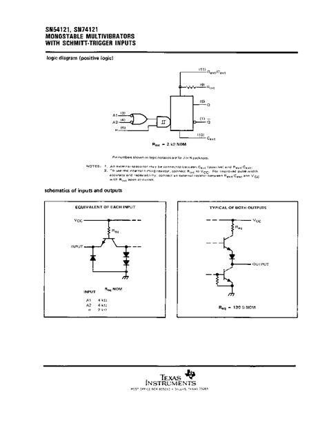 74121 Datasheet215 Pages Ti Monostable Multivibrators With Schmitt