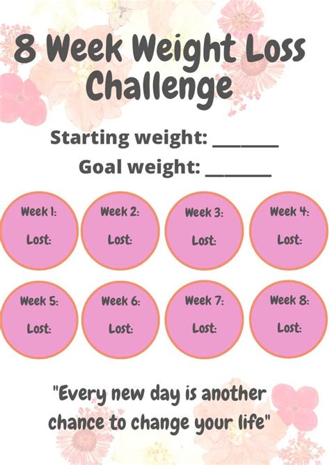 8 Week Weight Loss Challenge Printable Etsy Uk