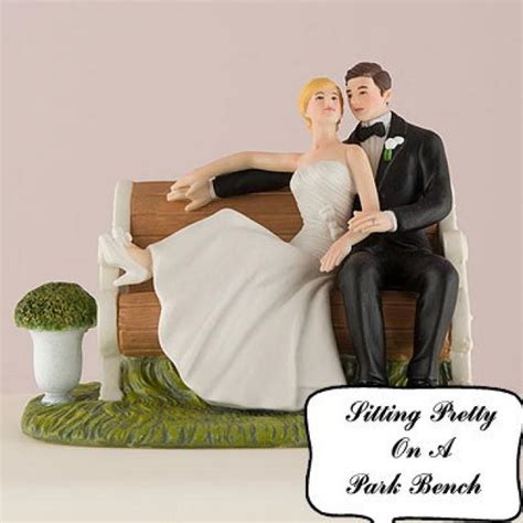 Sitting Pretty Bride On A Park Bench And Groom Wedding Cake Toppers